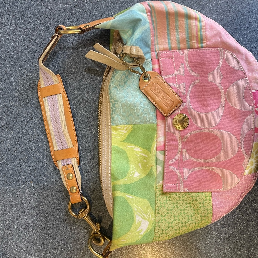 Coach Multicolor Patchwork Shoulder Bag in Pink, Green & Cream